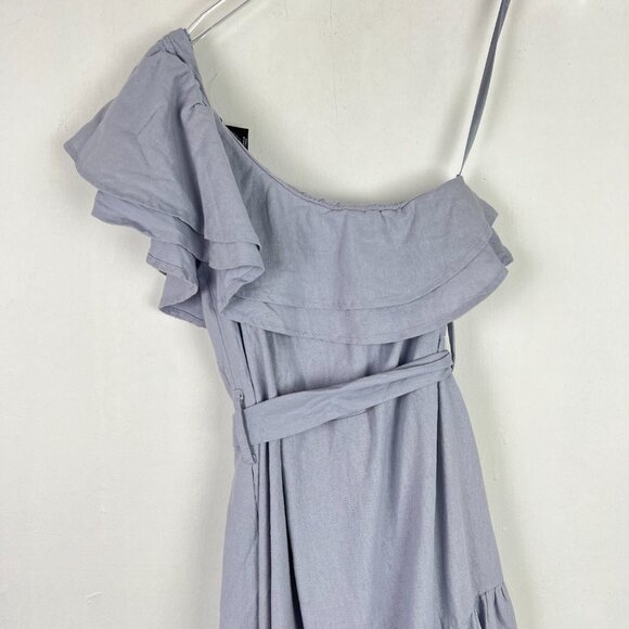 NWT Nicole Miller Linen Blend One Shoulder Ruffle Chambray Midi Dress Size XS - Picture 11 of 12